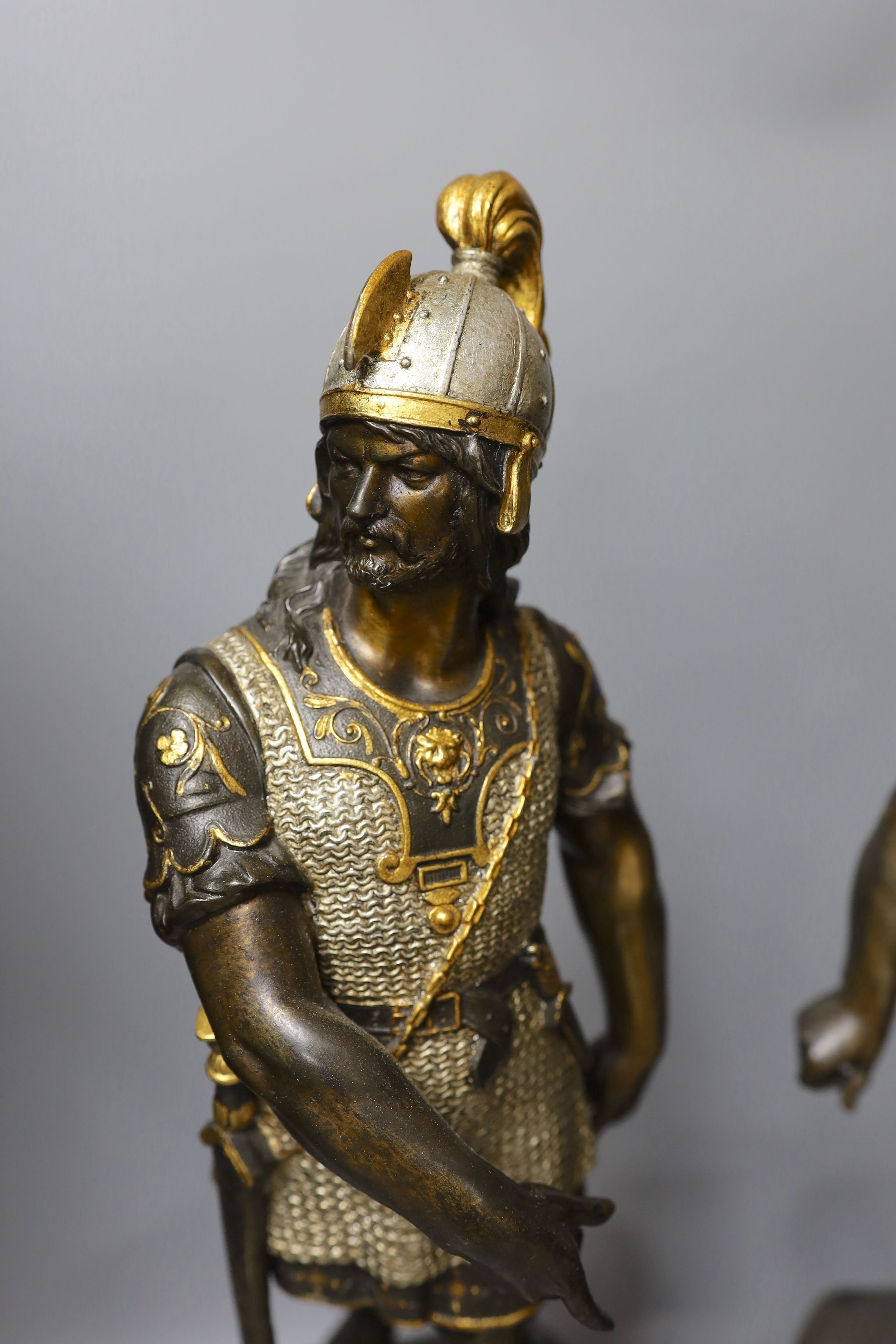 A pair of bronzed spelter gladiator figures - 55cm tall